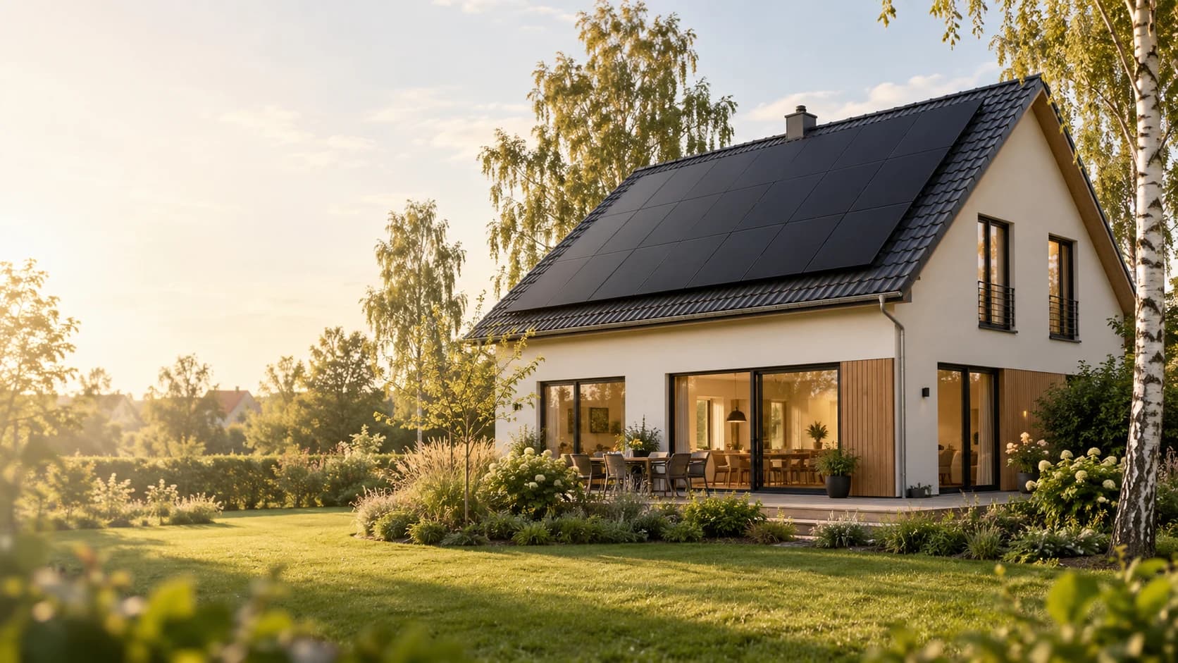 SolarX – Einfamilienhaus mit schwarzem Photovoltaikdach Einfamilienhaus mit Solaranlage