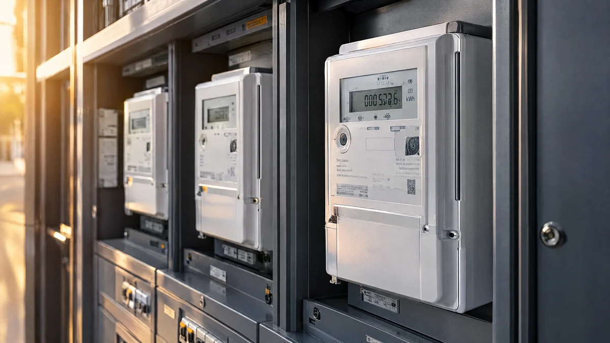 Bestehende Zähler sinnvoll einbinden Digitaler Stromzähler in einem gewerblichen Zählerschrank