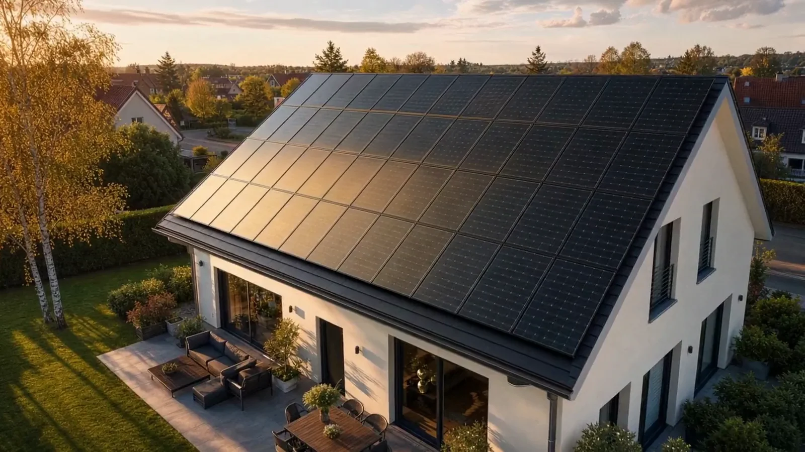 SolarX – Visualisierung eines modernen Einfamilienhauses mit großflächigem Solardach