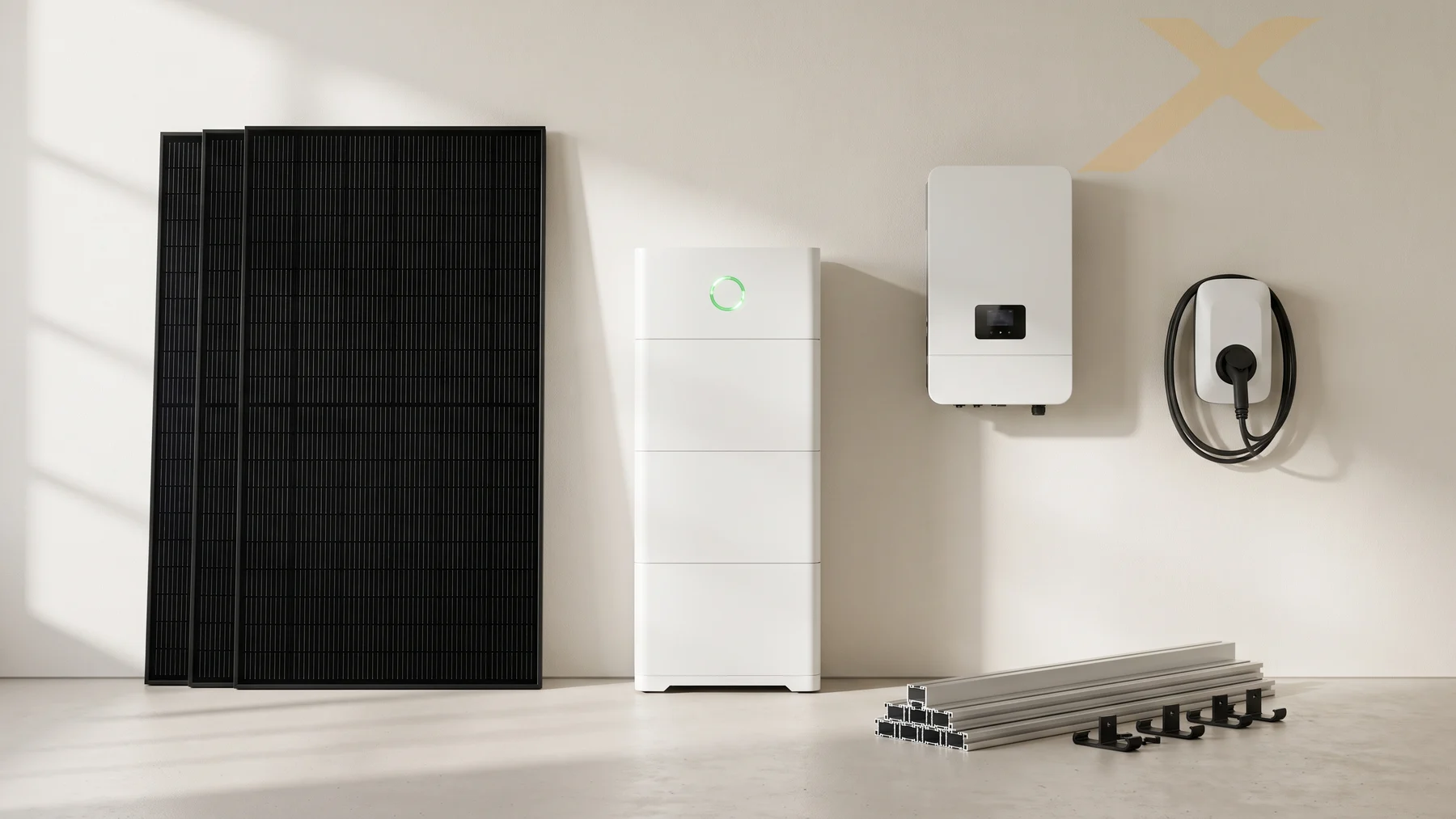 SolarX – Produktübersicht mit Solarmodulen, Wechselrichter, Batteriespeicher und Wallbox
